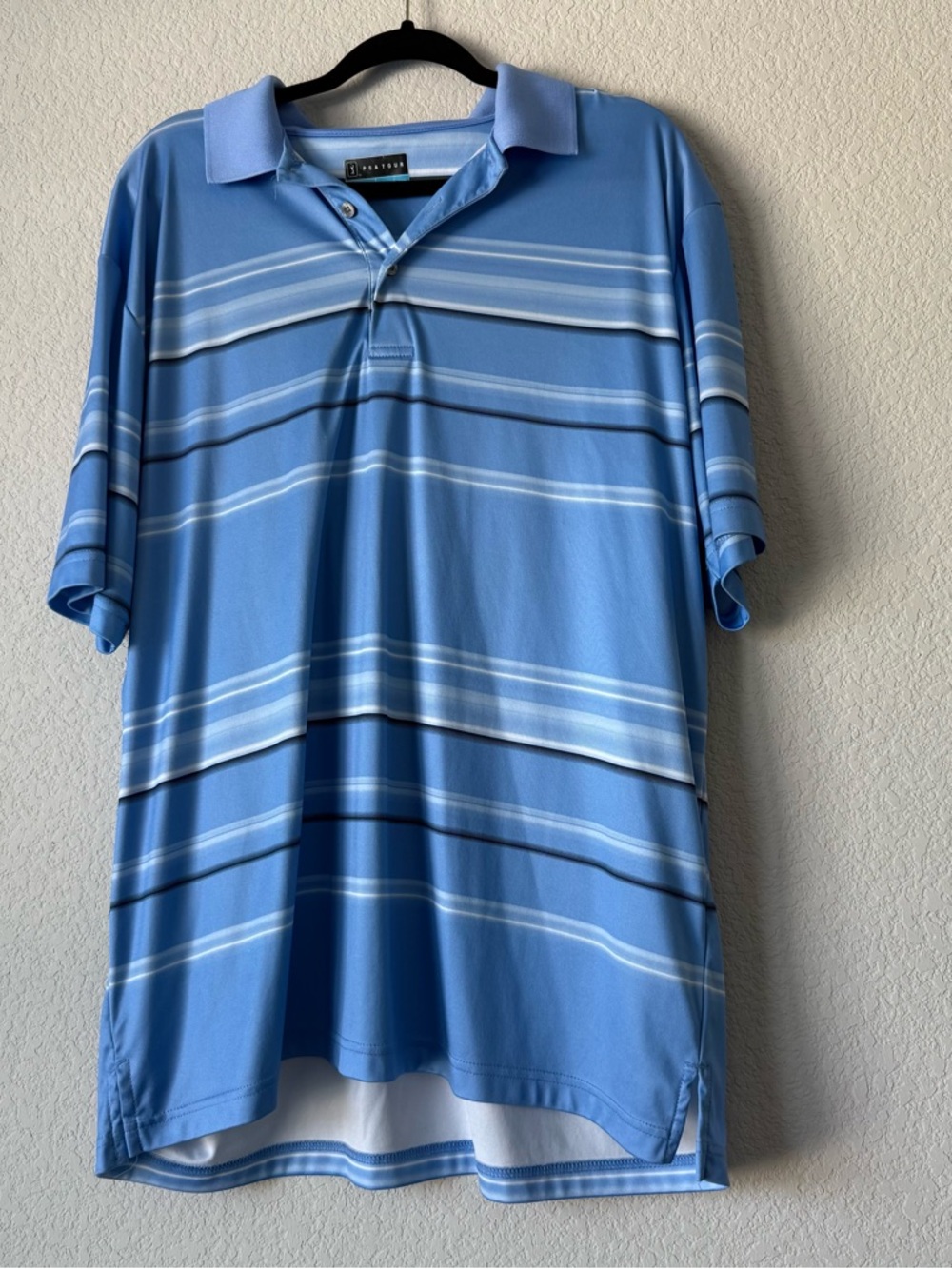 PGA Tour Light Blue Striped Men's Polo
